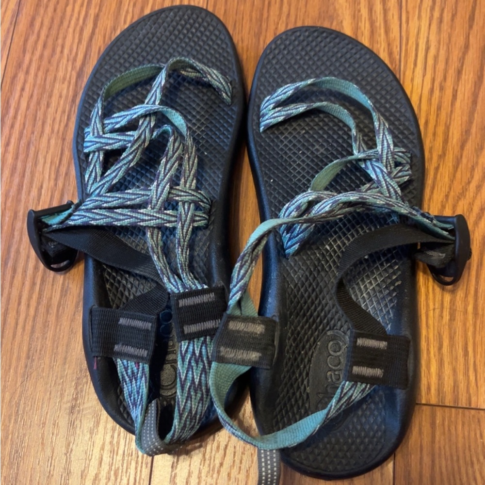 Teal and Black Strappy Sandals